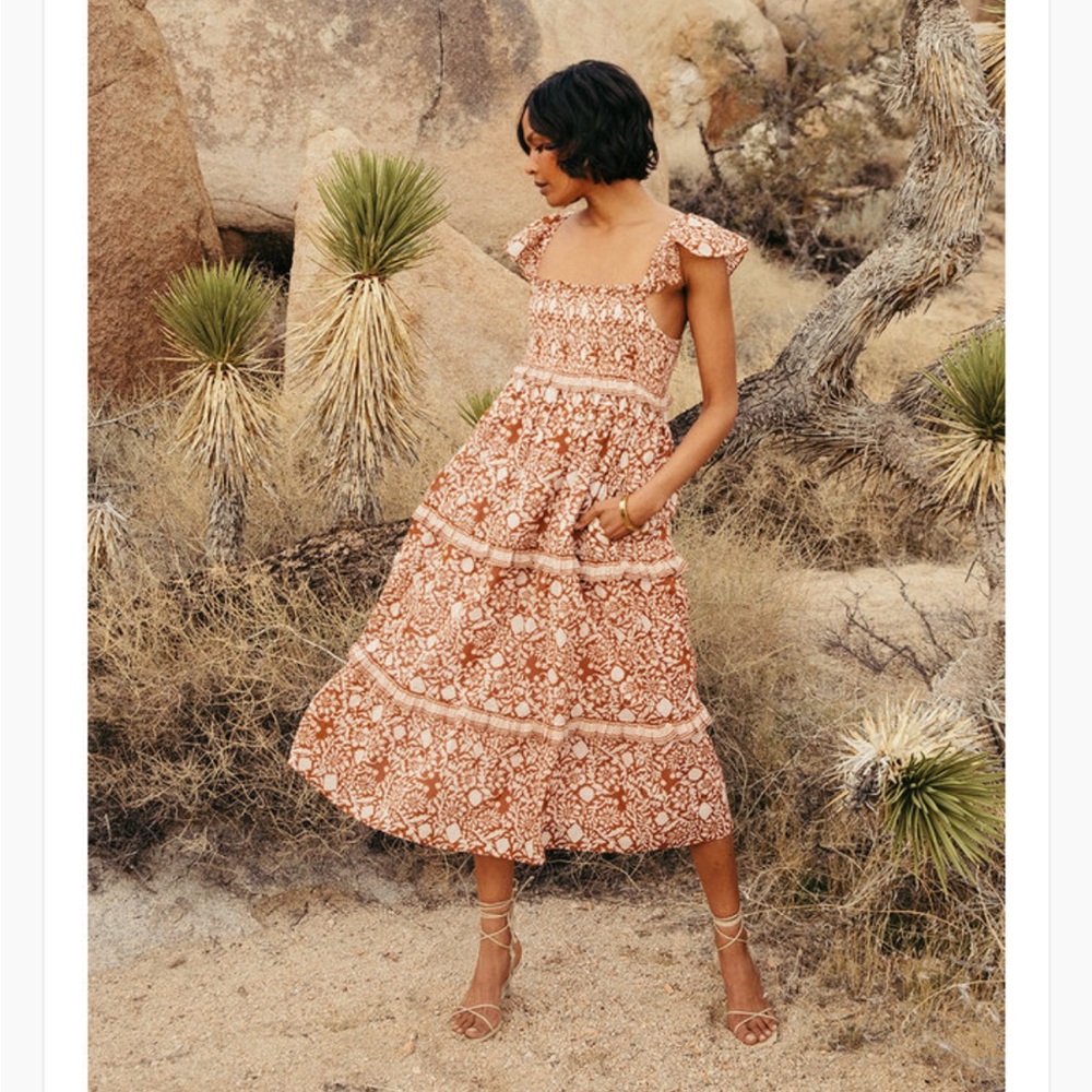 Cleobella Frida Terracotta Floral Midi Dress